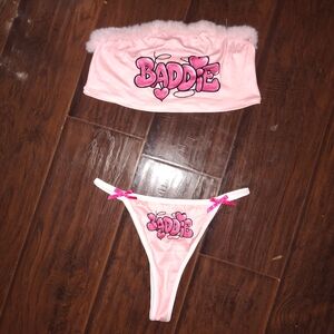 Pink Baddie Two-Piece Lingerie Set With Fur Trim